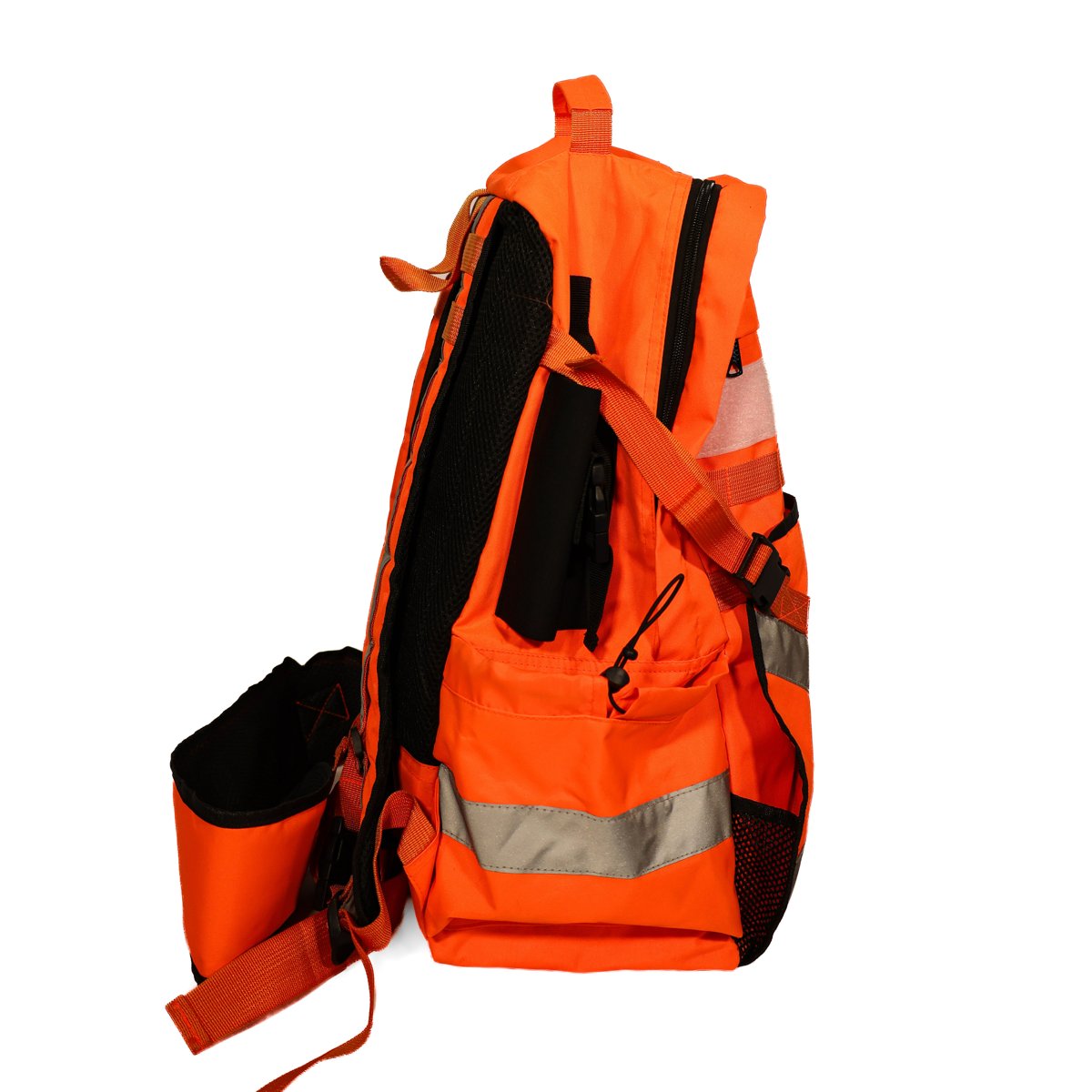 BK-HV-2522 side profile: side radio pocket, side reflective tape and padded harness